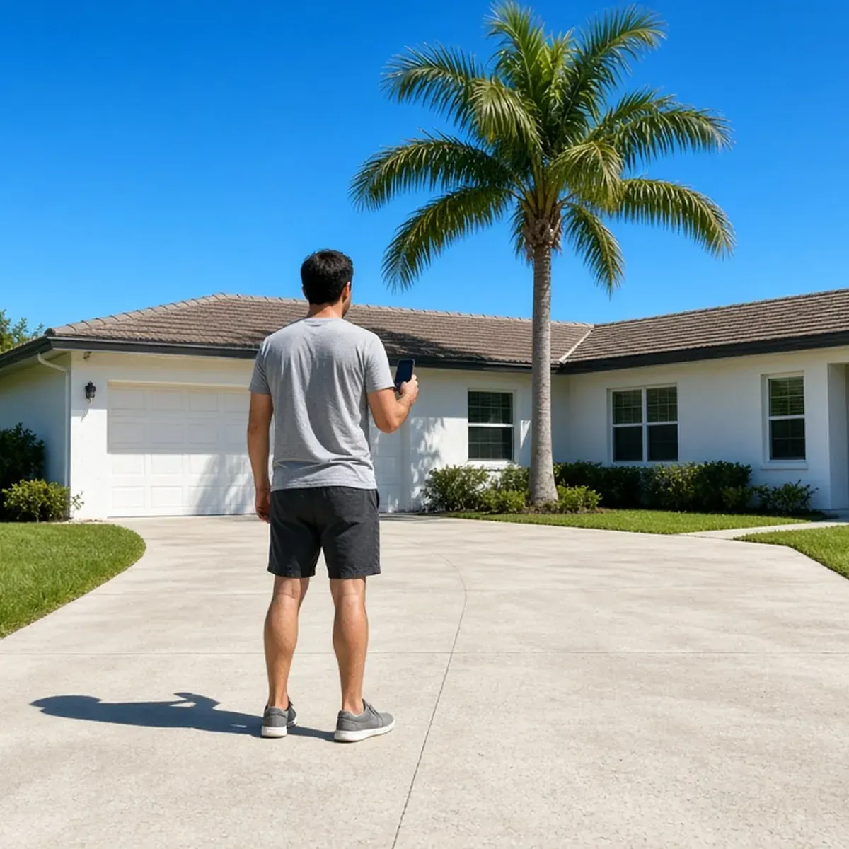Homeowner at the end of a driveway looking at the spot where a dumpster will go